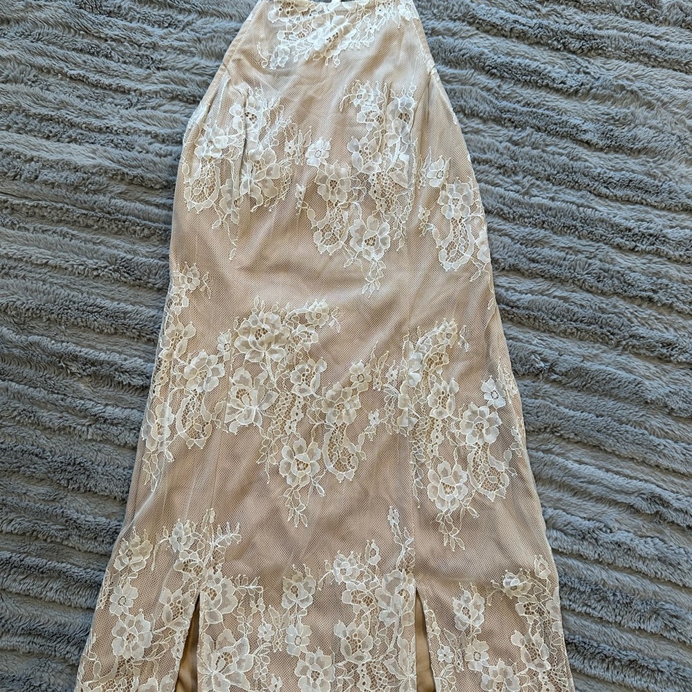 Cream Sheath Wedding Dress with Slit and Embellishments